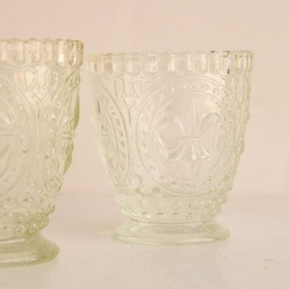 Vintage 1990s Cut Glass Candle Holders by Anthropologie, Fleur De Lis Pattern, - Picture 5 of 10